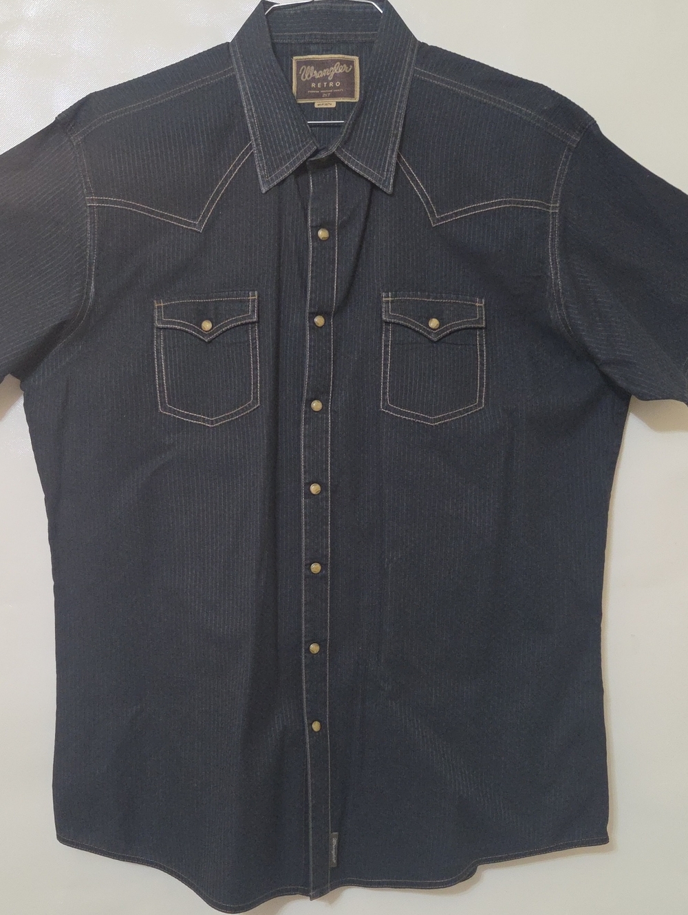 Wrangler Retro Blue Western Snap Button-Down Short Sleeve Shirt - Size 2XT